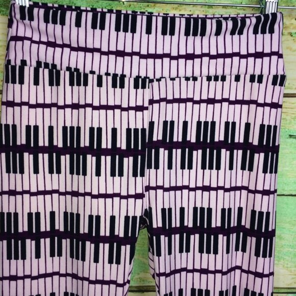 Lularoe women's purple & black stretch lounge legging pants Sz One Size - Picture 2 of 7